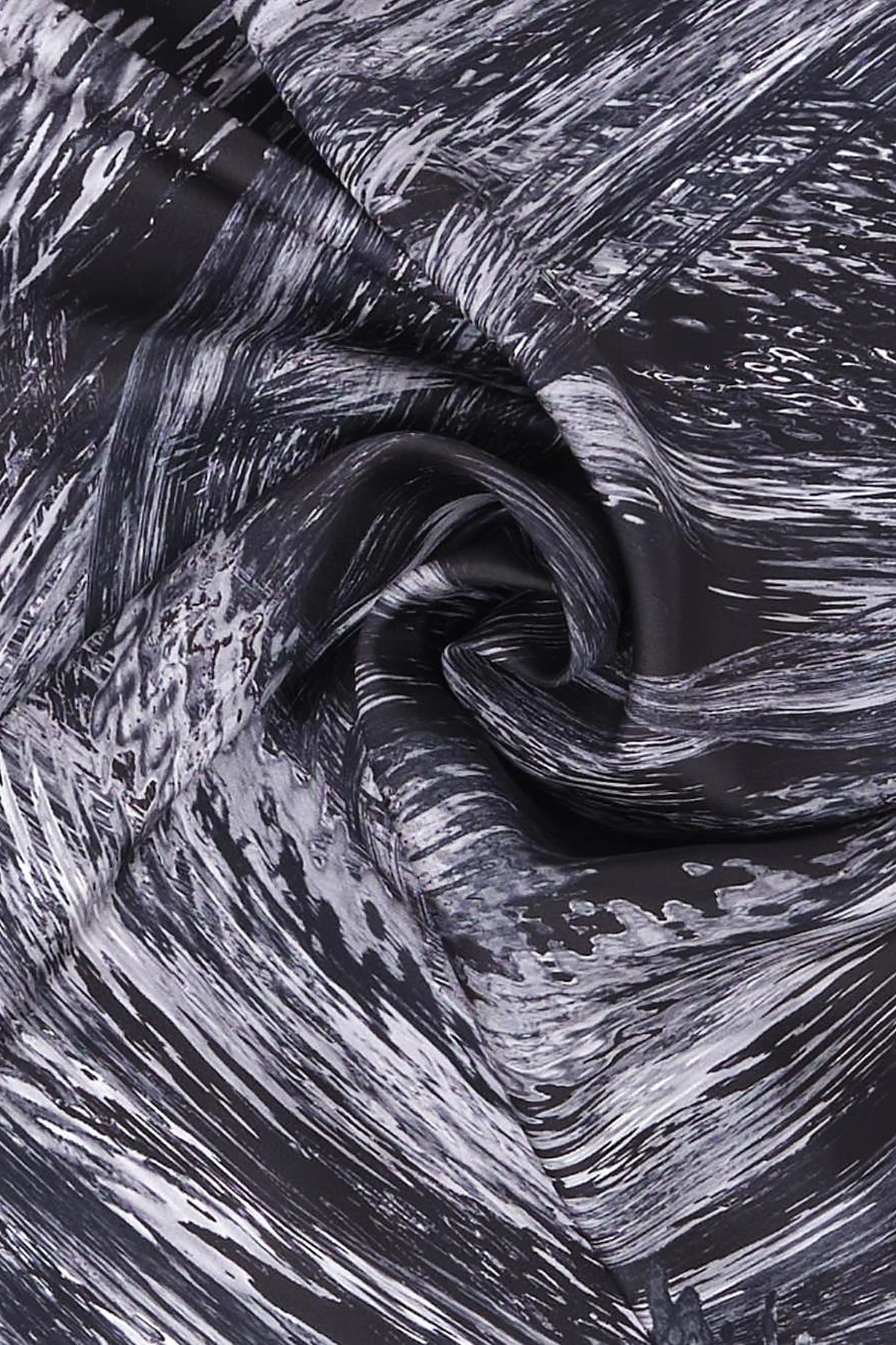 Abstract Patterned Twill Silk Scarf Black