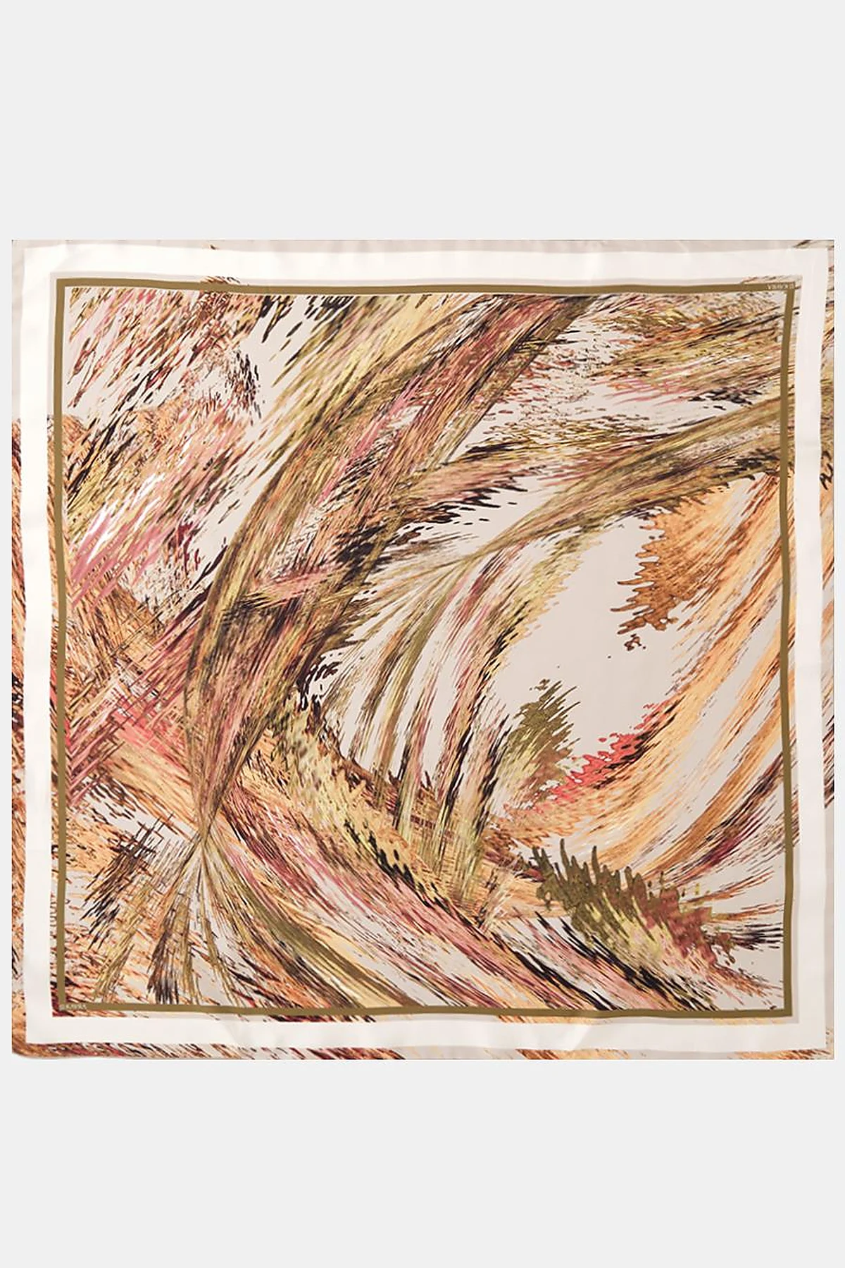 Abstract Patterned Twill Silk Scarf Salmon