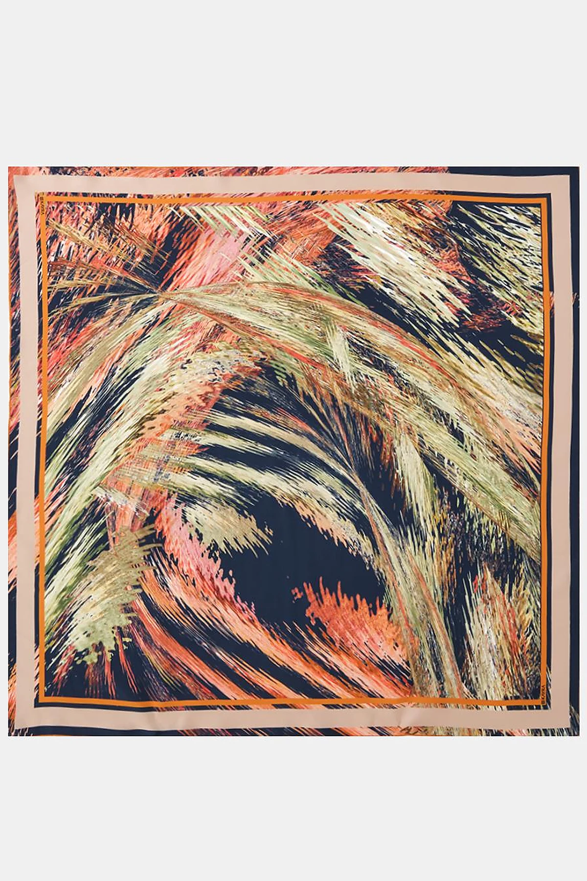 Abstract Patterned Twill Silk Scarf Orange