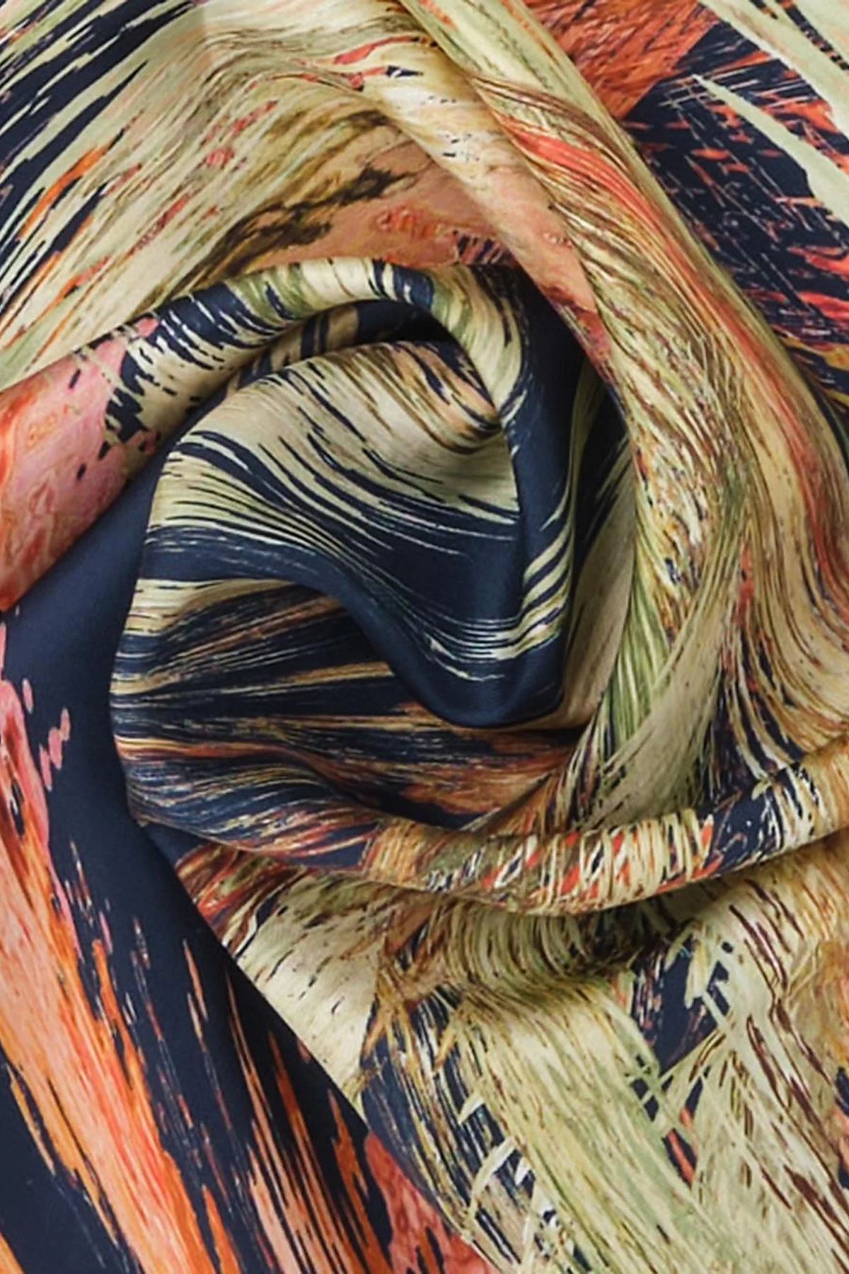 Abstract Patterned Twill Silk Scarf Orange