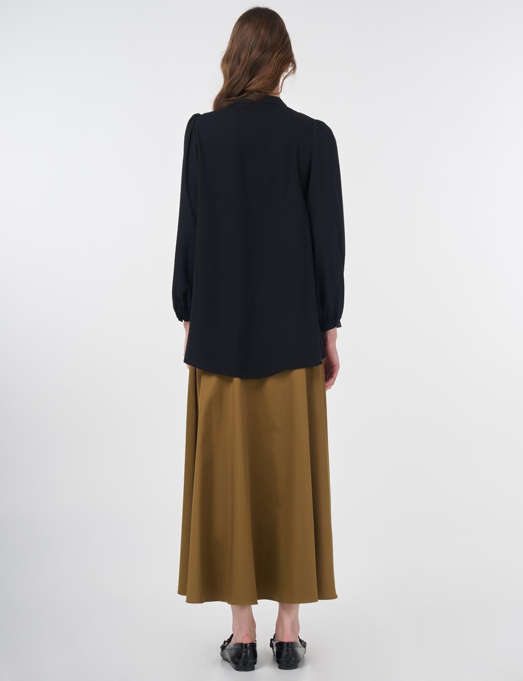 Mandarin Collar Asymmetrical Cut Blouse Black