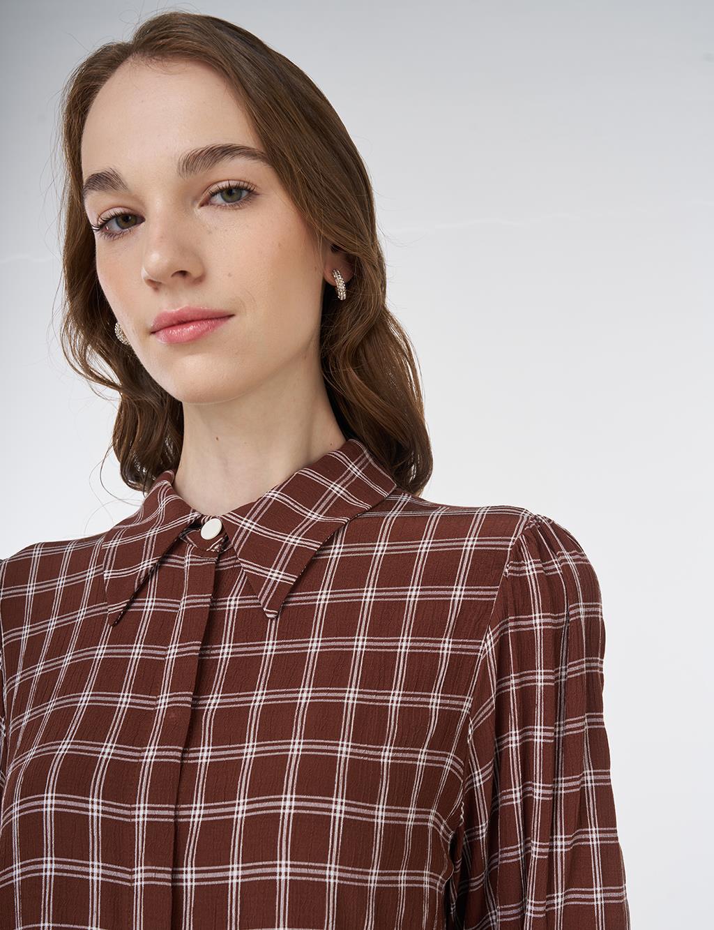 Checkered Basic Tunic Brown