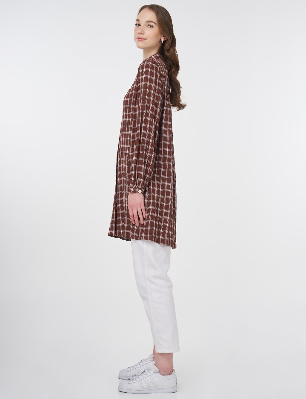 Checkered Basic Tunic Brown