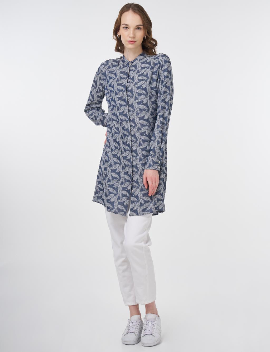 Floral Patterned Viscose Tunic Blue