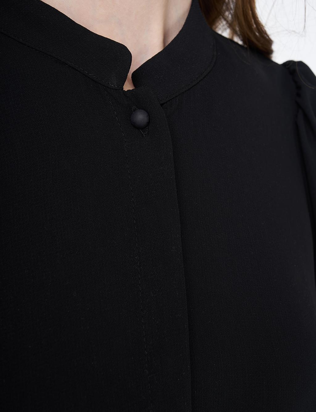 Mandarin Collar Asymmetrical Cut Blouse Black
