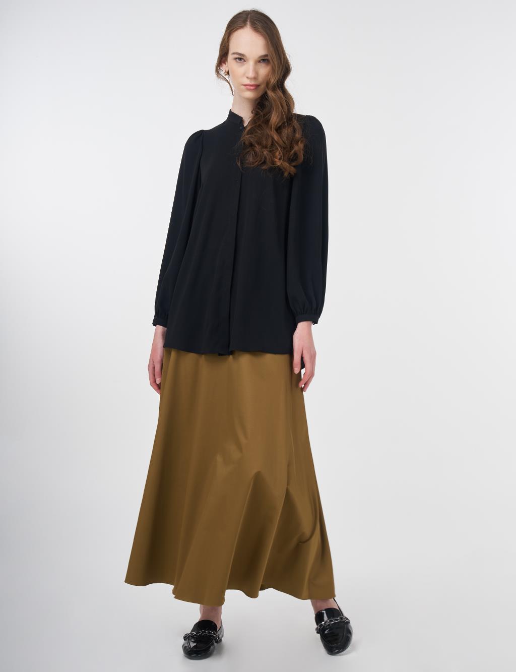 Mandarin Collar Asymmetrical Cut Blouse Black