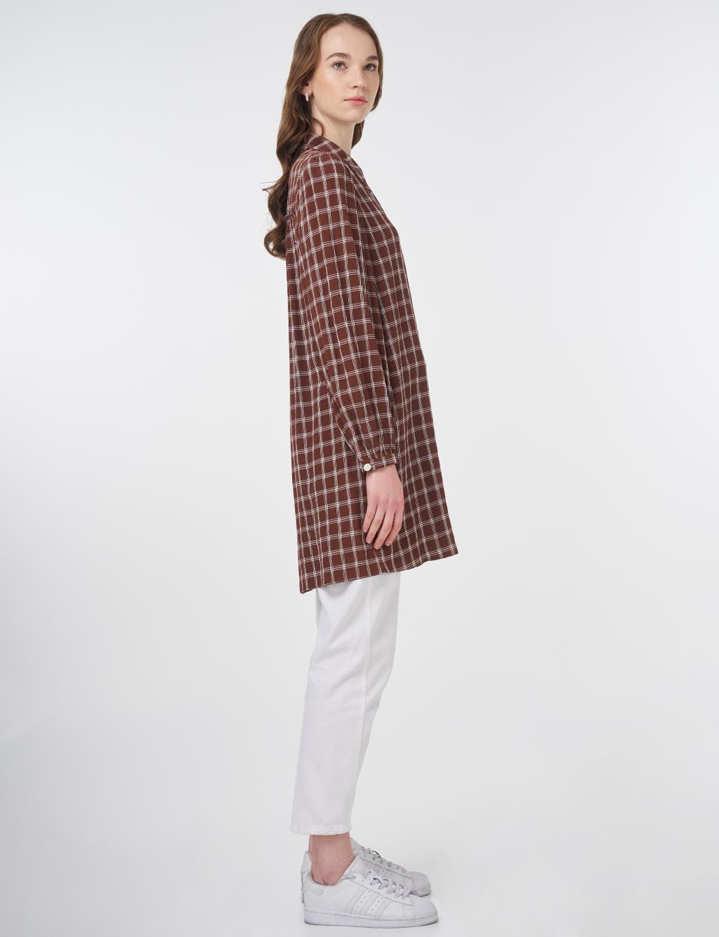 Checkered Basic Tunic Brown