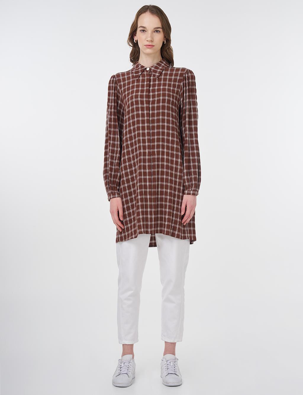Checkered Basic Tunic Brown