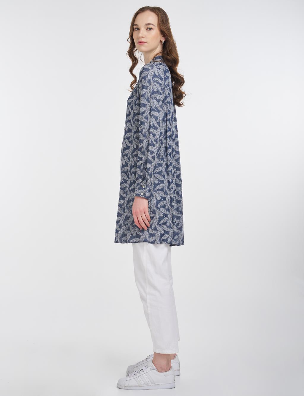 Floral Patterned Viscose Tunic Blue