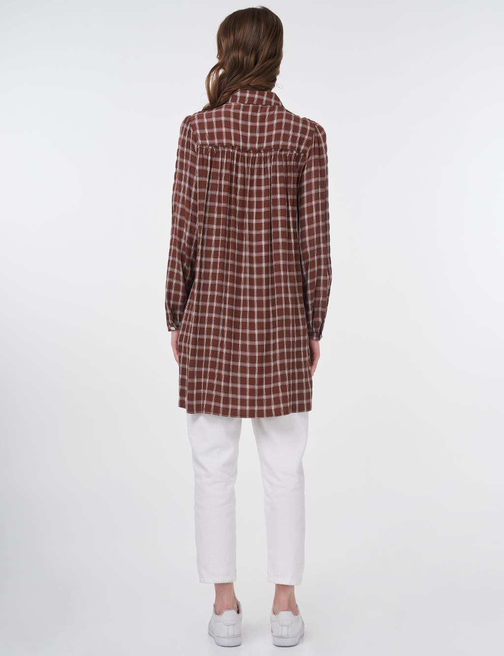Checkered Basic Tunic Brown