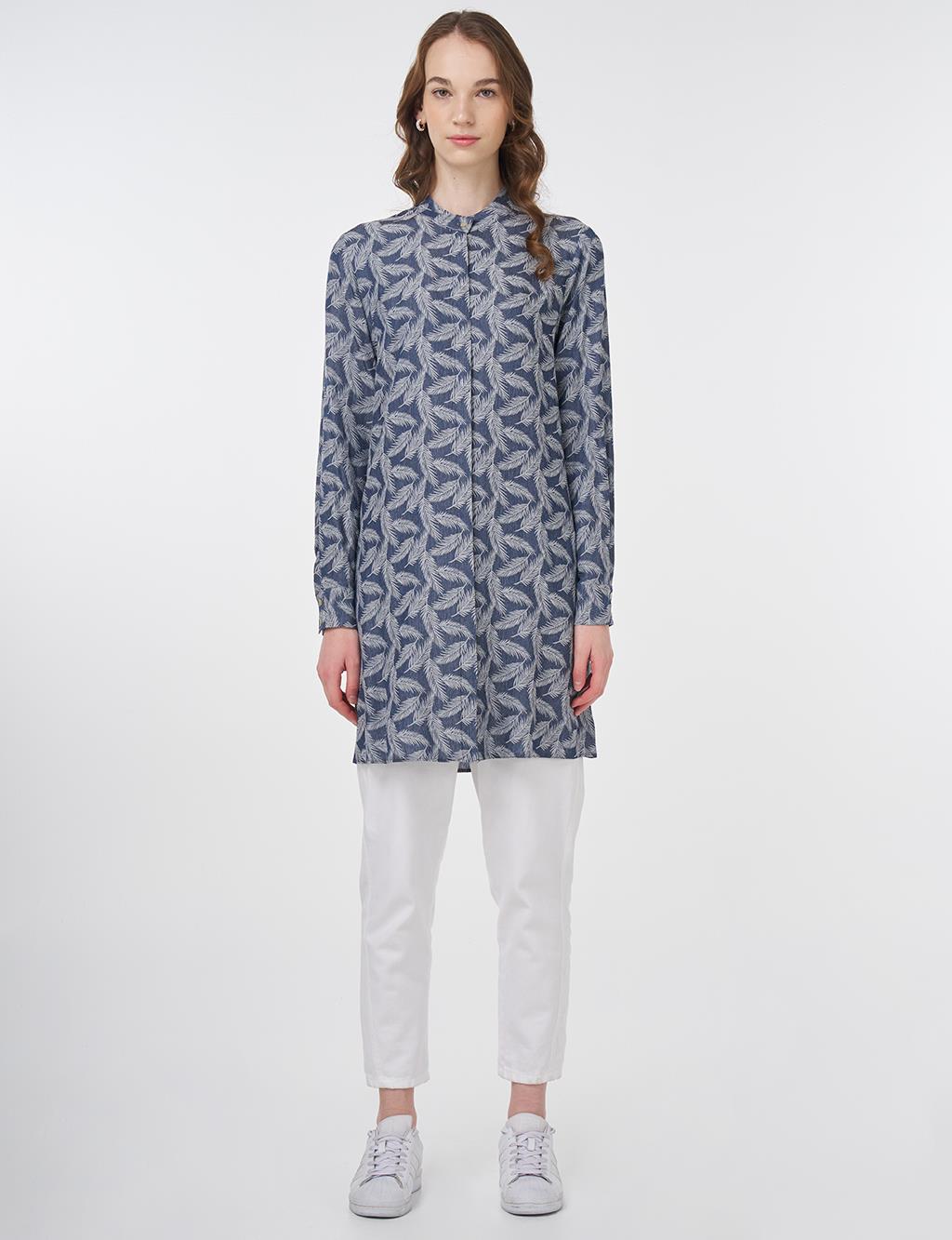 Floral Patterned Viscose Tunic Blue