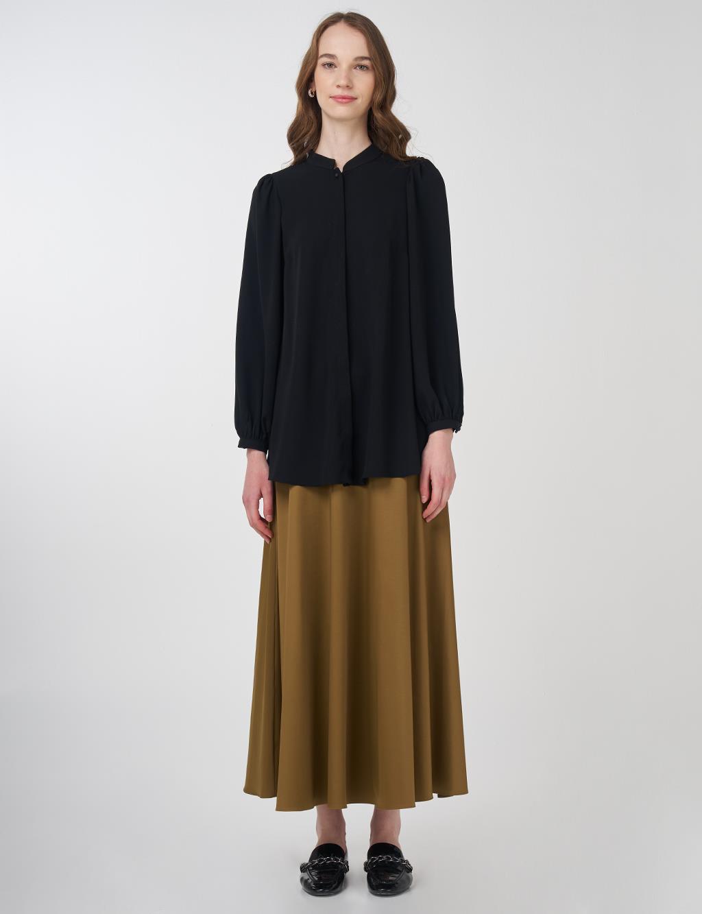 Mandarin Collar Asymmetrical Cut Blouse Black
