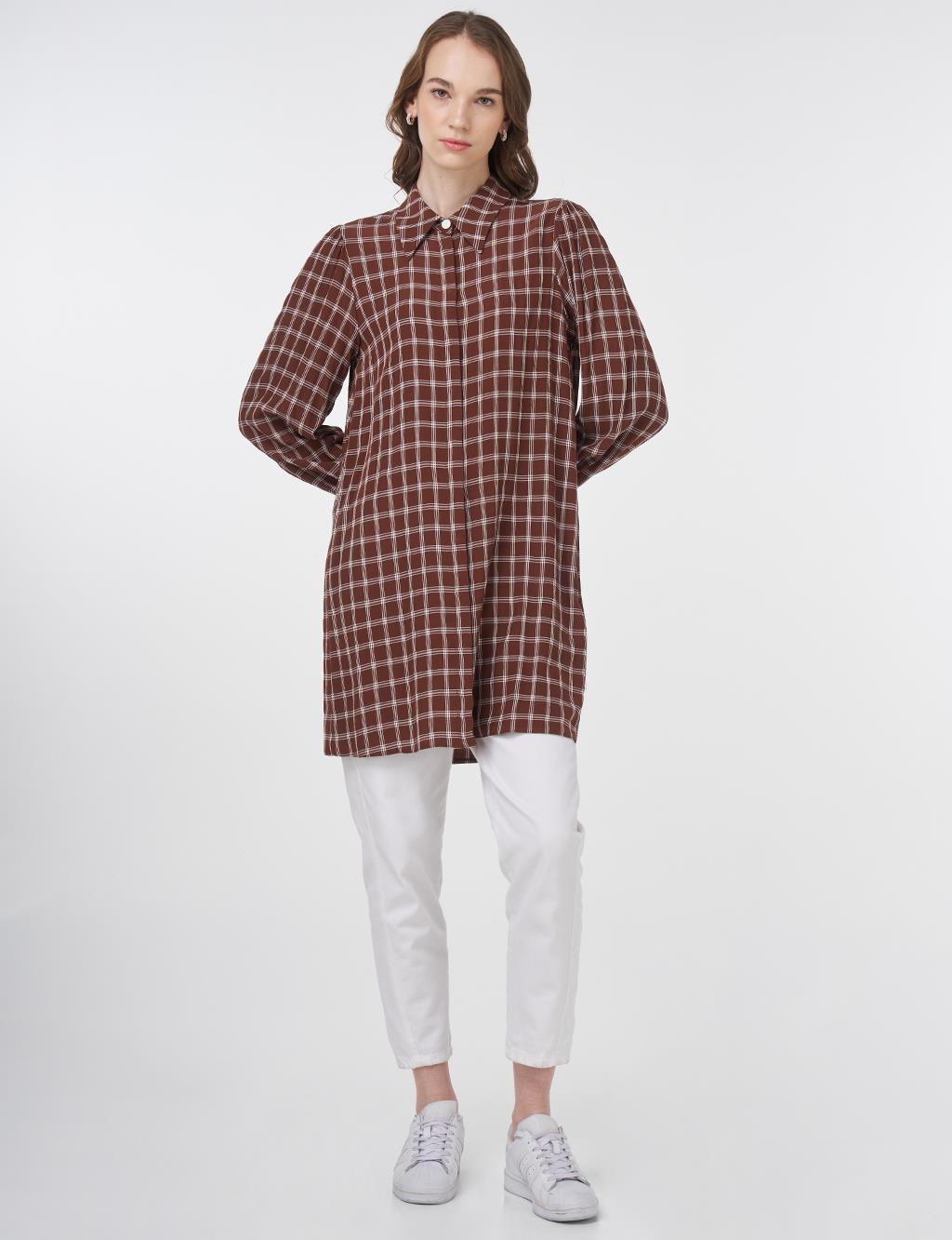 Checkered Basic Tunic Brown