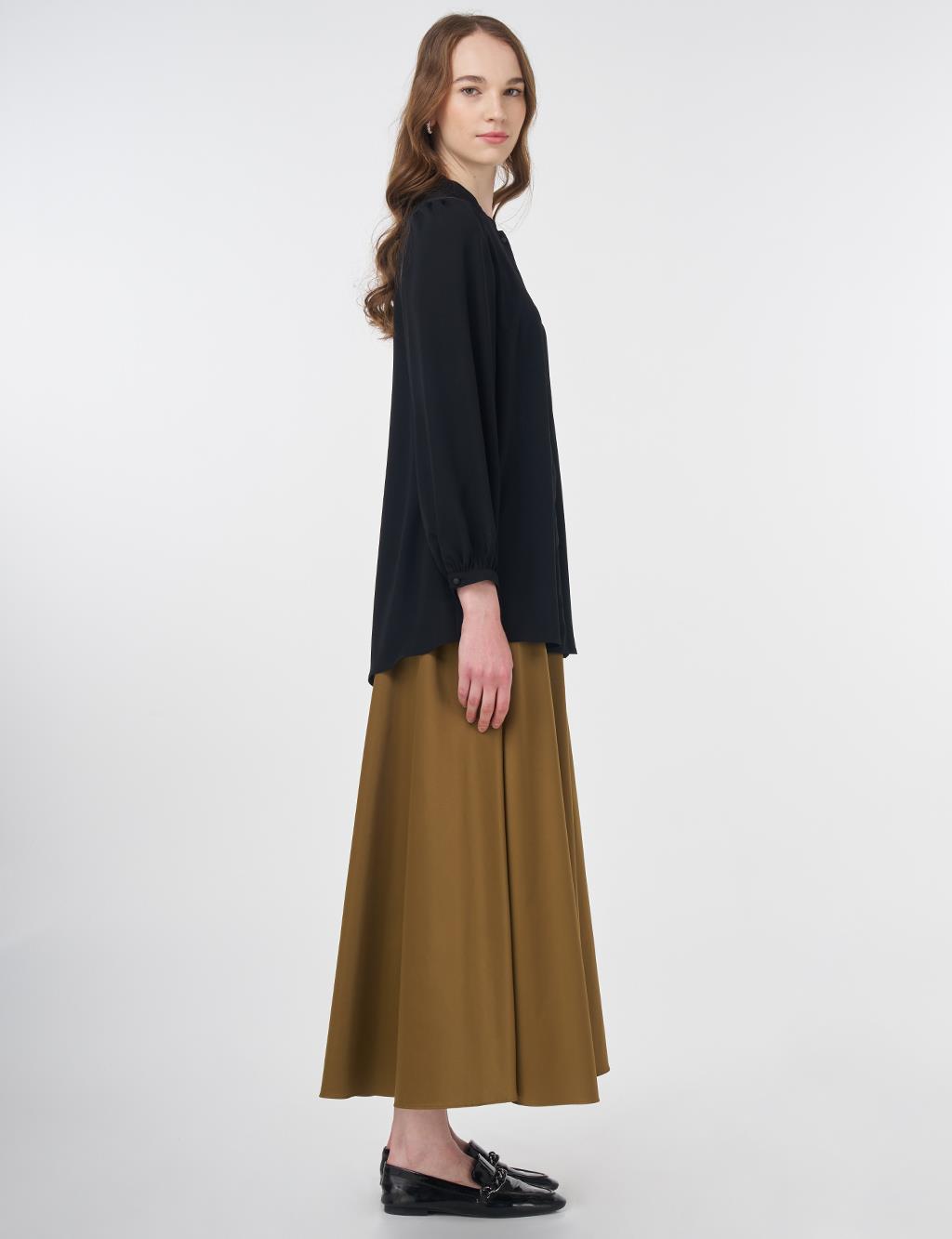 Mandarin Collar Asymmetrical Cut Blouse Black