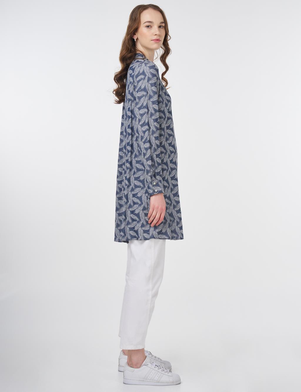 Floral Patterned Viscose Tunic Blue