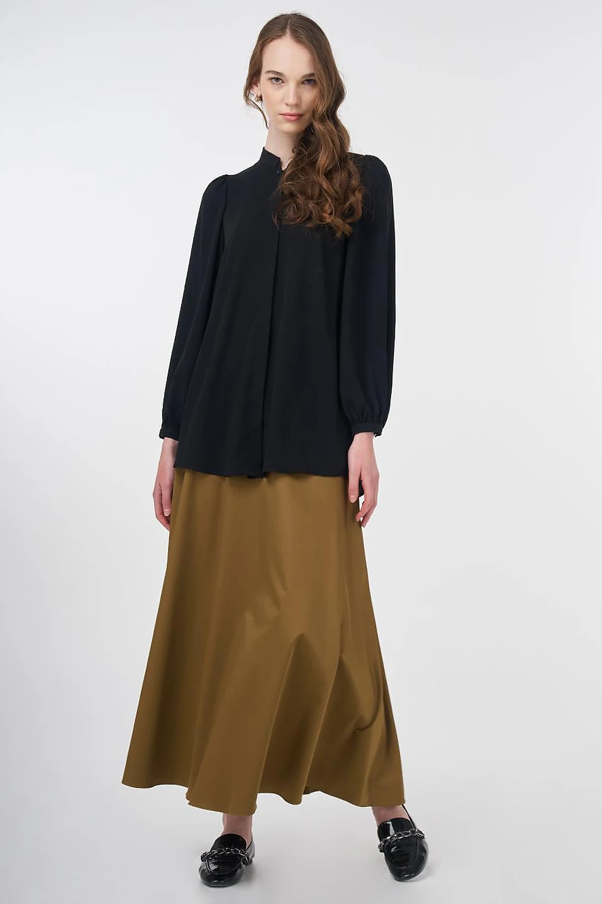 Mandarin Collar Asymmetrical Cut Blouse Black