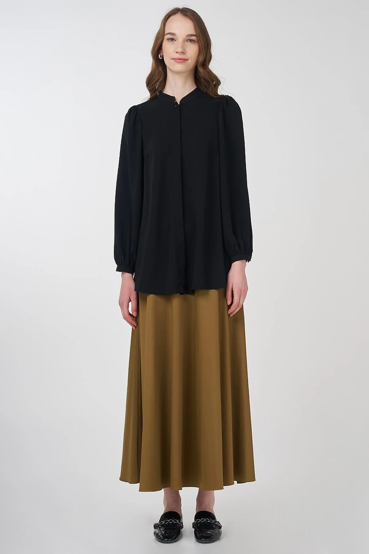 Mandarin Collar Asymmetrical Cut Blouse Black