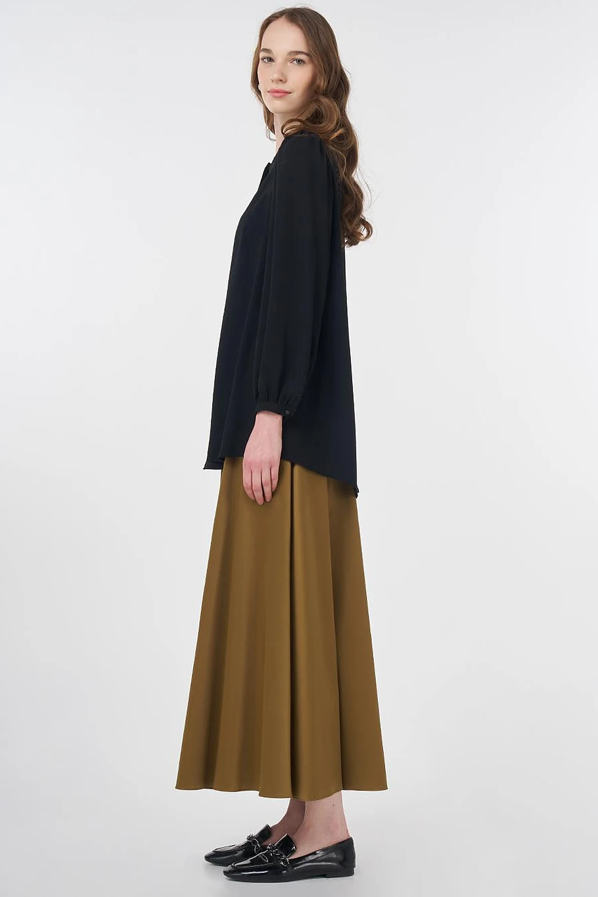 Mandarin Collar Asymmetrical Cut Blouse Black