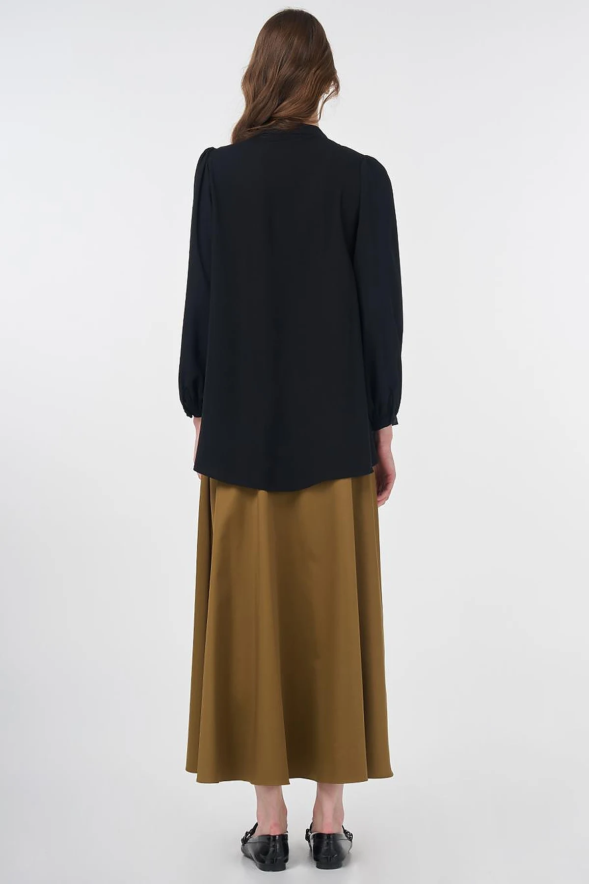 Mandarin Collar Asymmetrical Cut Blouse Black