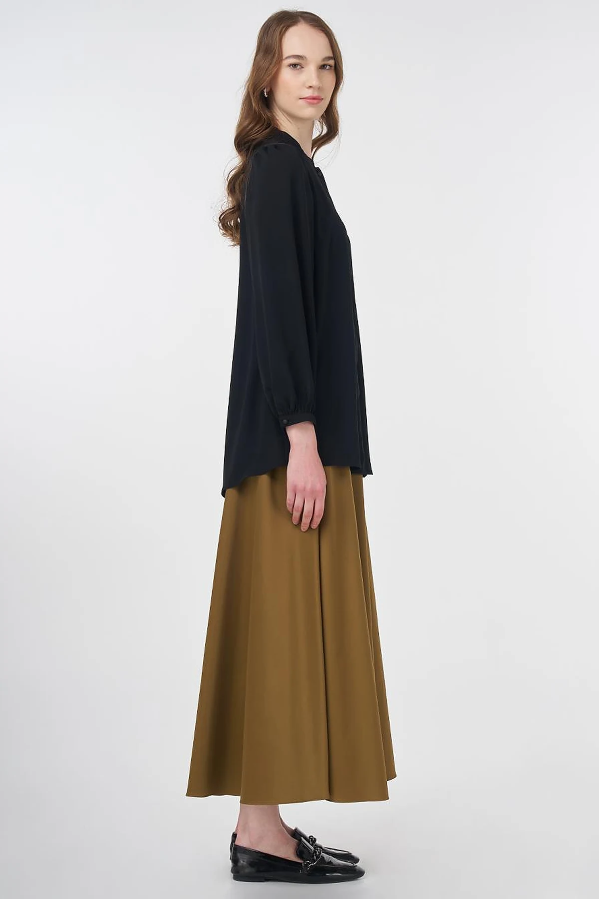 Mandarin Collar Asymmetrical Cut Blouse Black