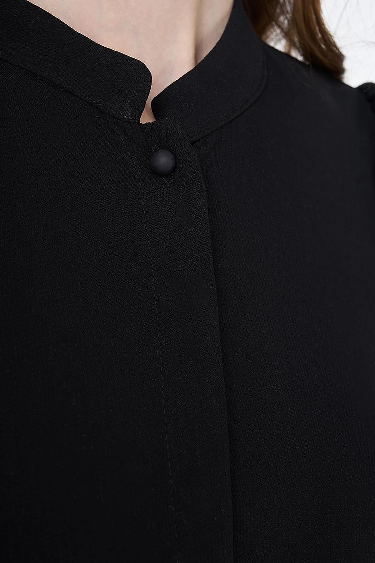 Mandarin Collar Asymmetrical Cut Blouse Black