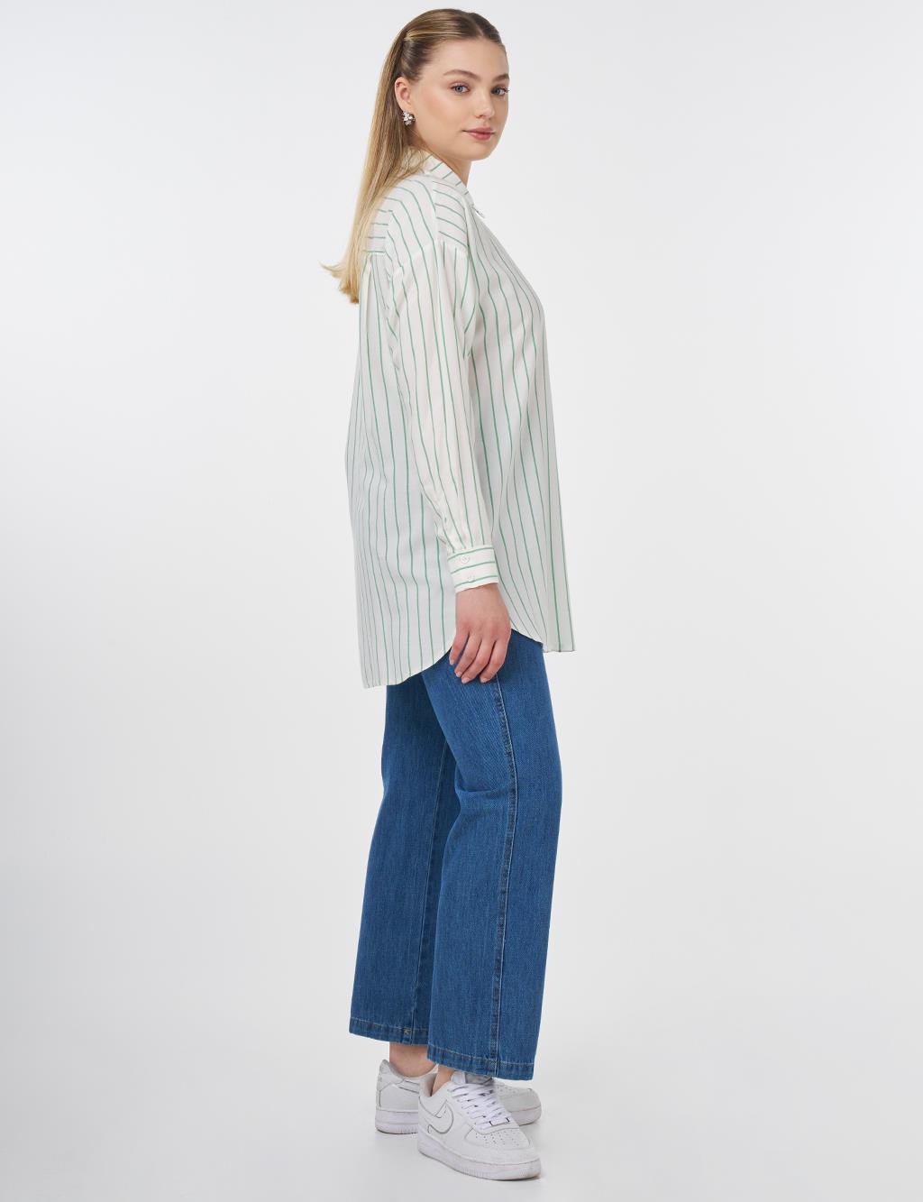 Striped Pattern Viscose Tunic Ecru