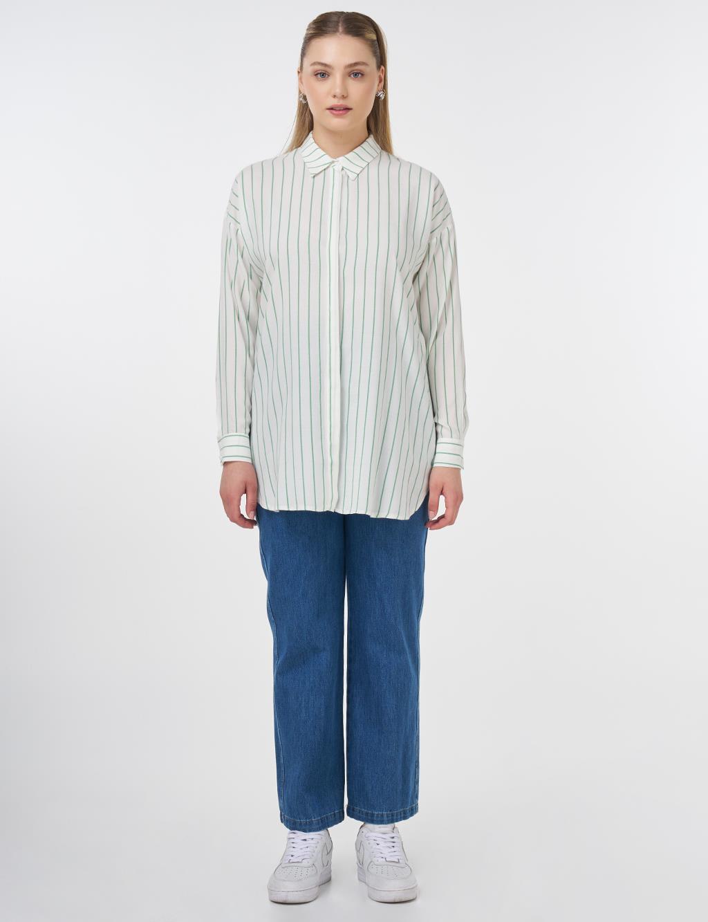 Striped Pattern Viscose Tunic Ecru