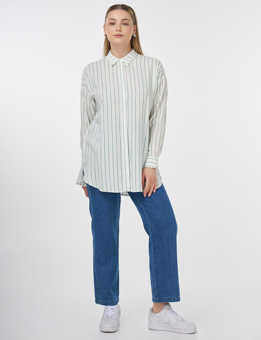 Striped Pattern Viscose Tunic Ecru