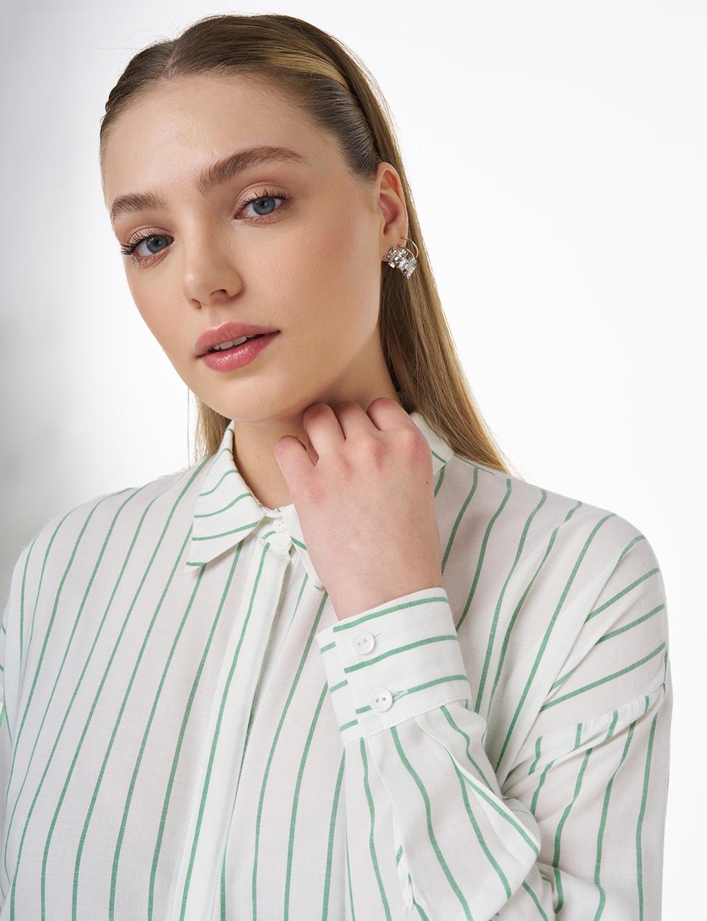 Striped Pattern Viscose Tunic Ecru