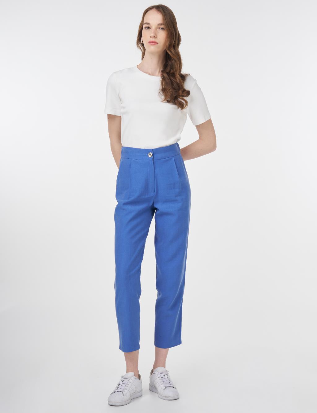 Pleated Lyocell Carrot Pants Indigo