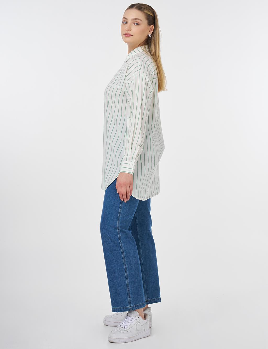 Striped Pattern Viscose Tunic Ecru