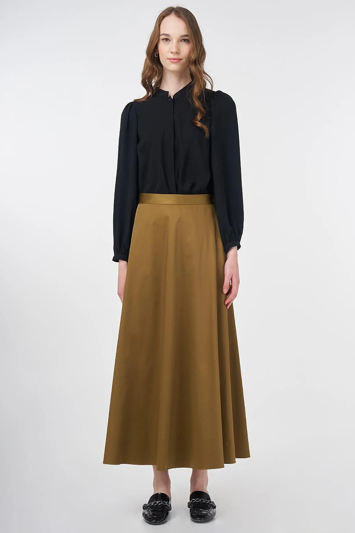Shiny Flared Skirt Oliv