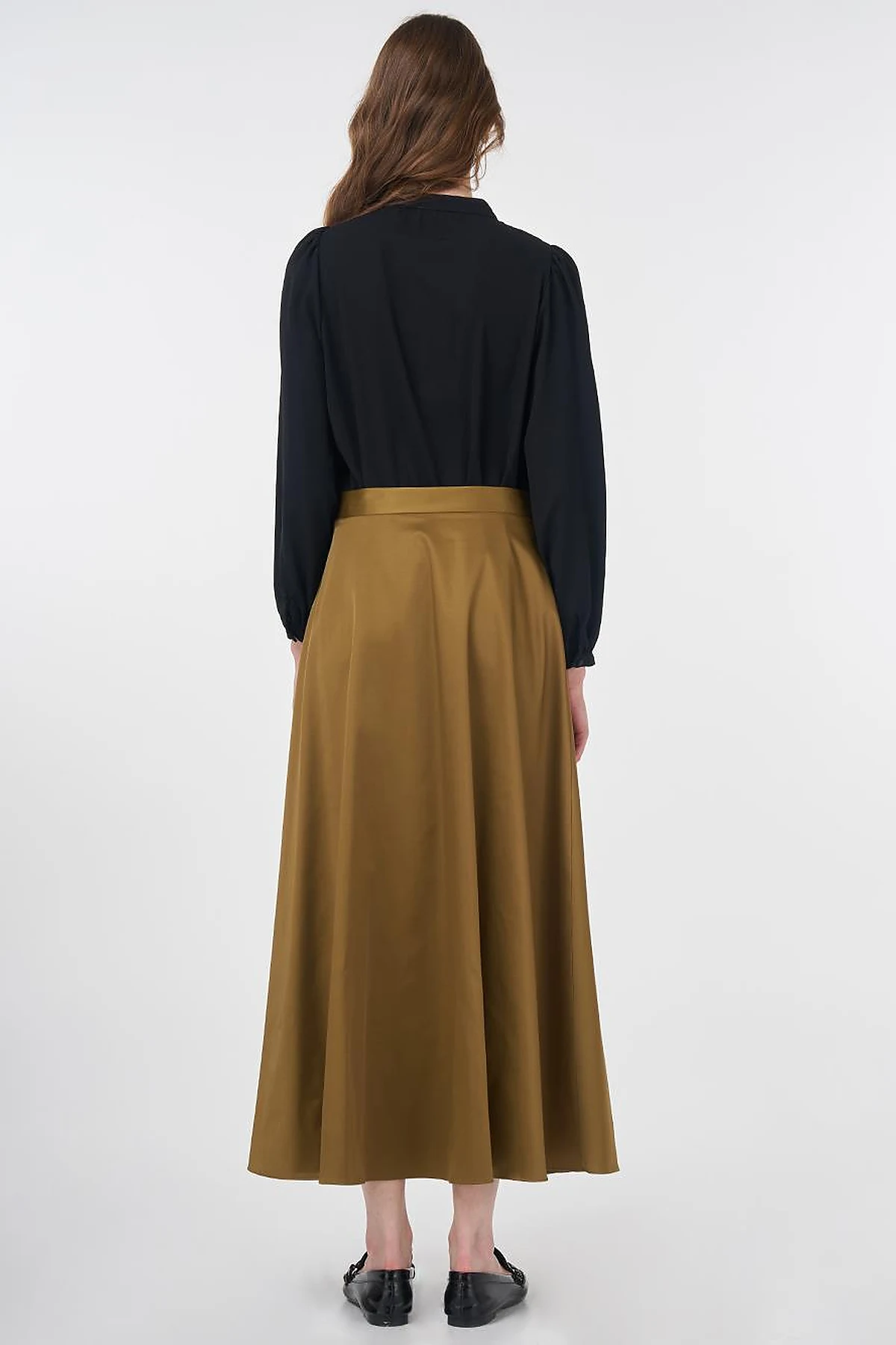 Shiny Flared Skirt Oliv