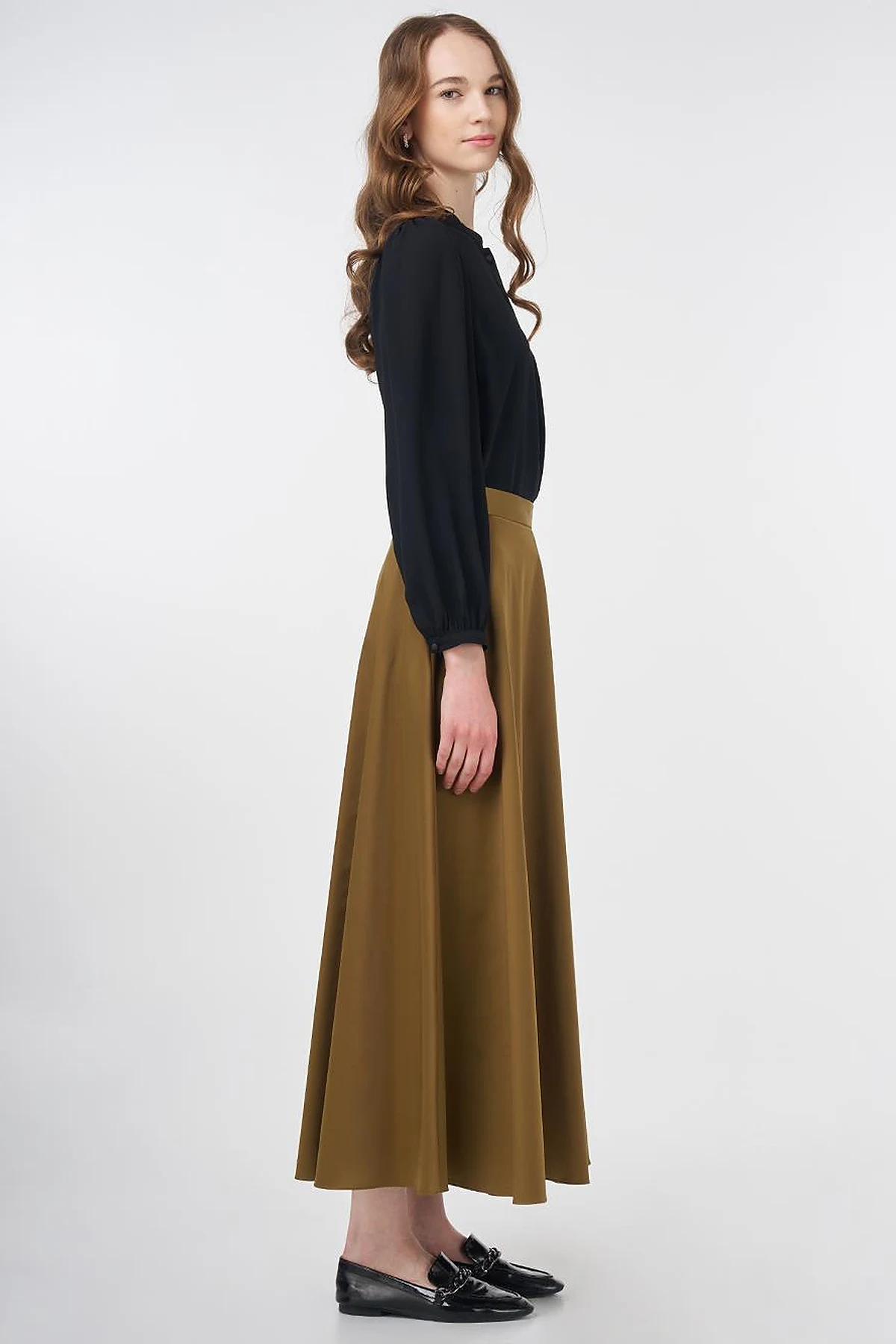 Shiny Flared Skirt Oliv