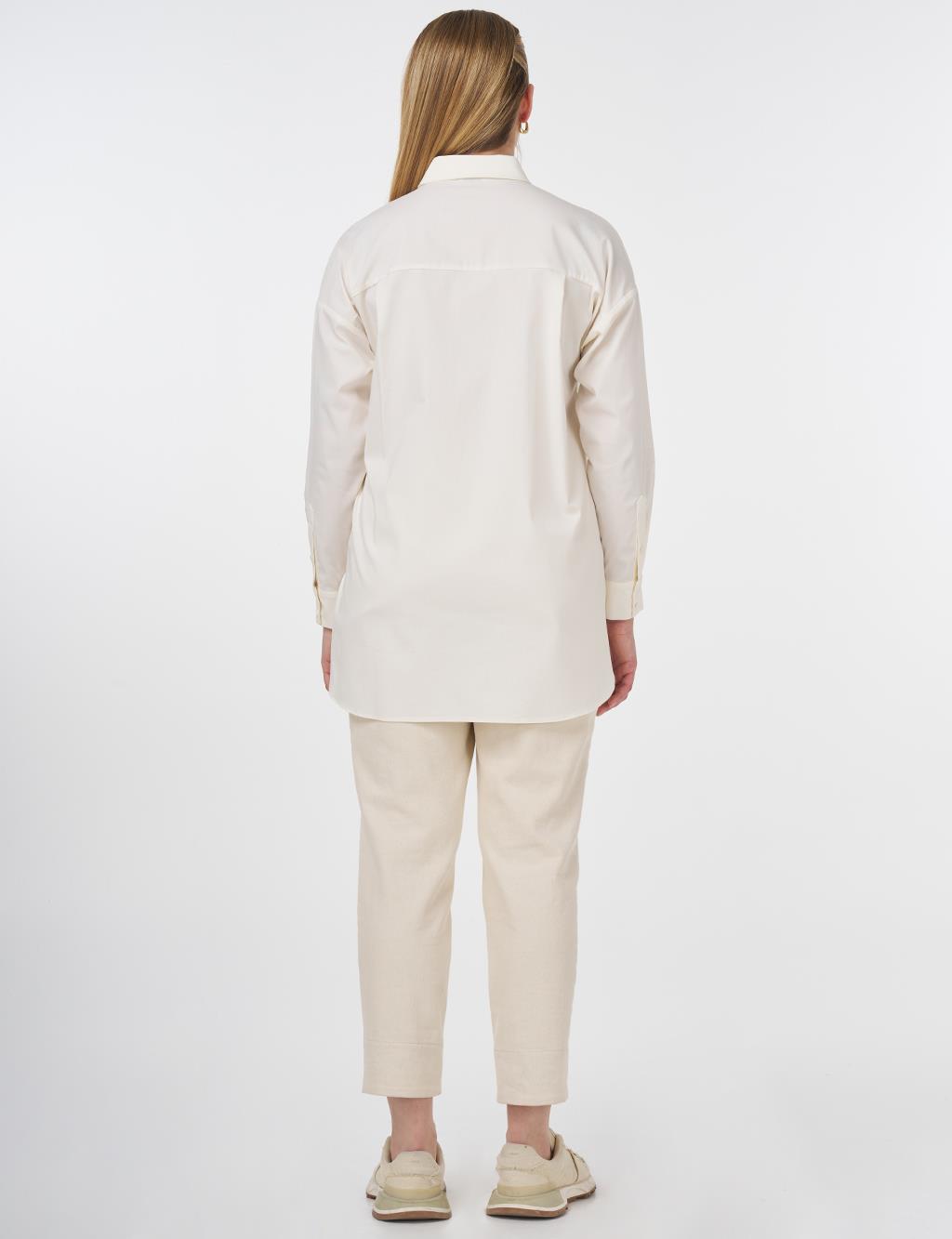Shirt Collar Basic Poplin Tunic Ecru