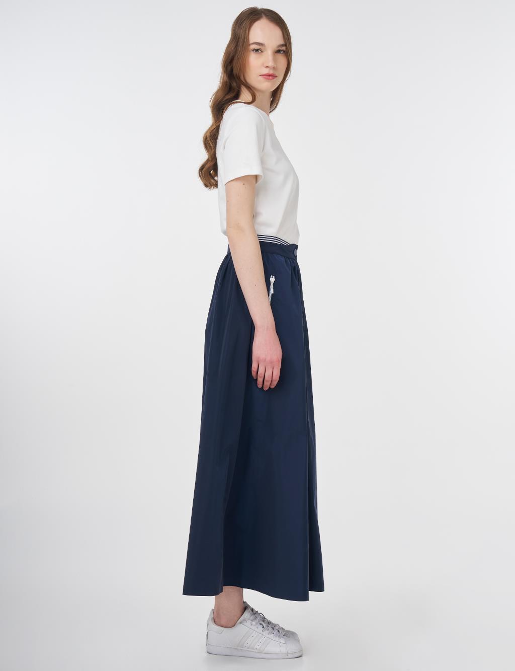 Elastic Waist Parachute Fabric Skirt Dark Navy Blue