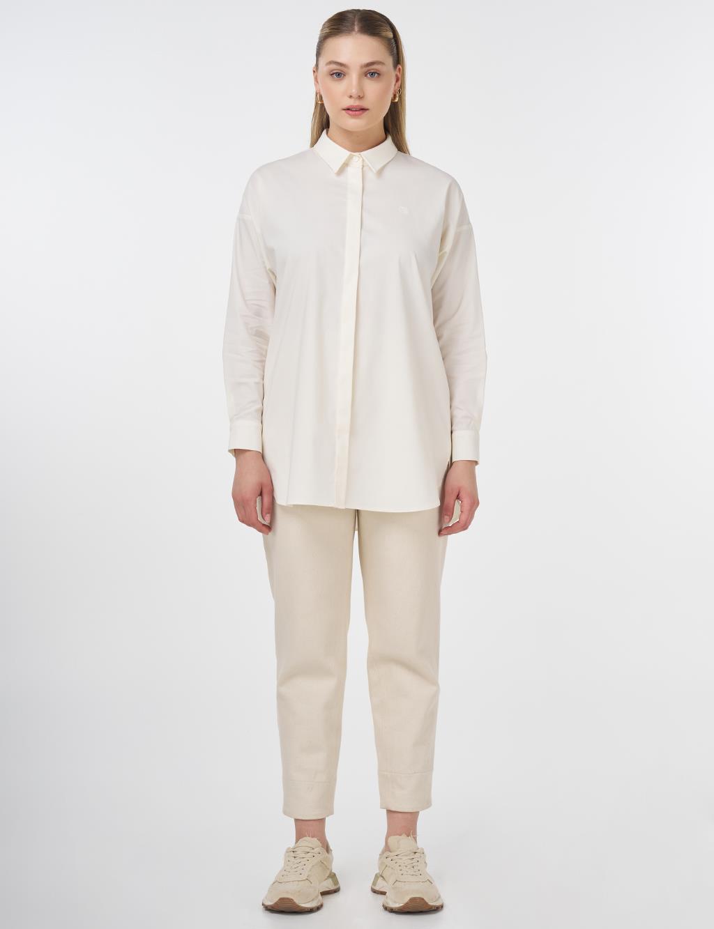 Shirt Collar Basic Poplin Tunic Ecru