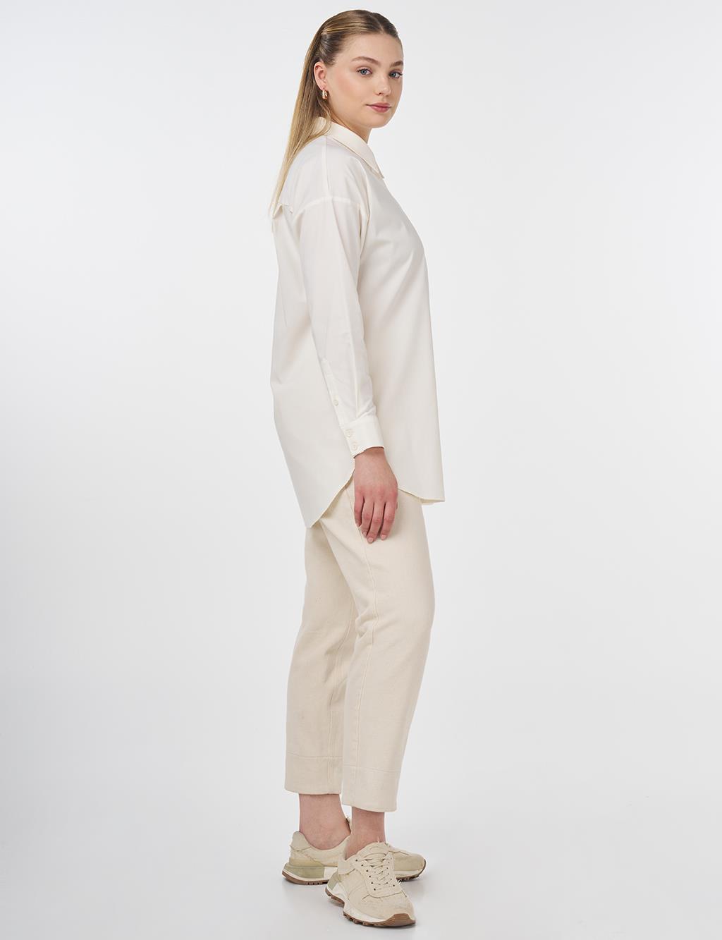Shirt Collar Basic Poplin Tunic Ecru