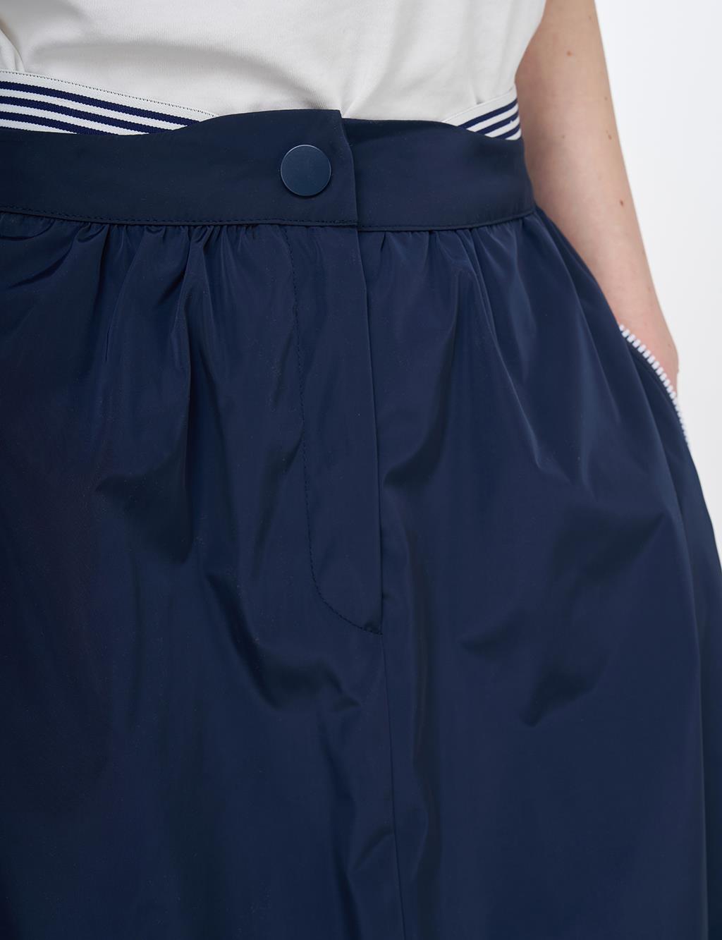 Elastic Waist Parachute Fabric Skirt Dark Navy Blue
