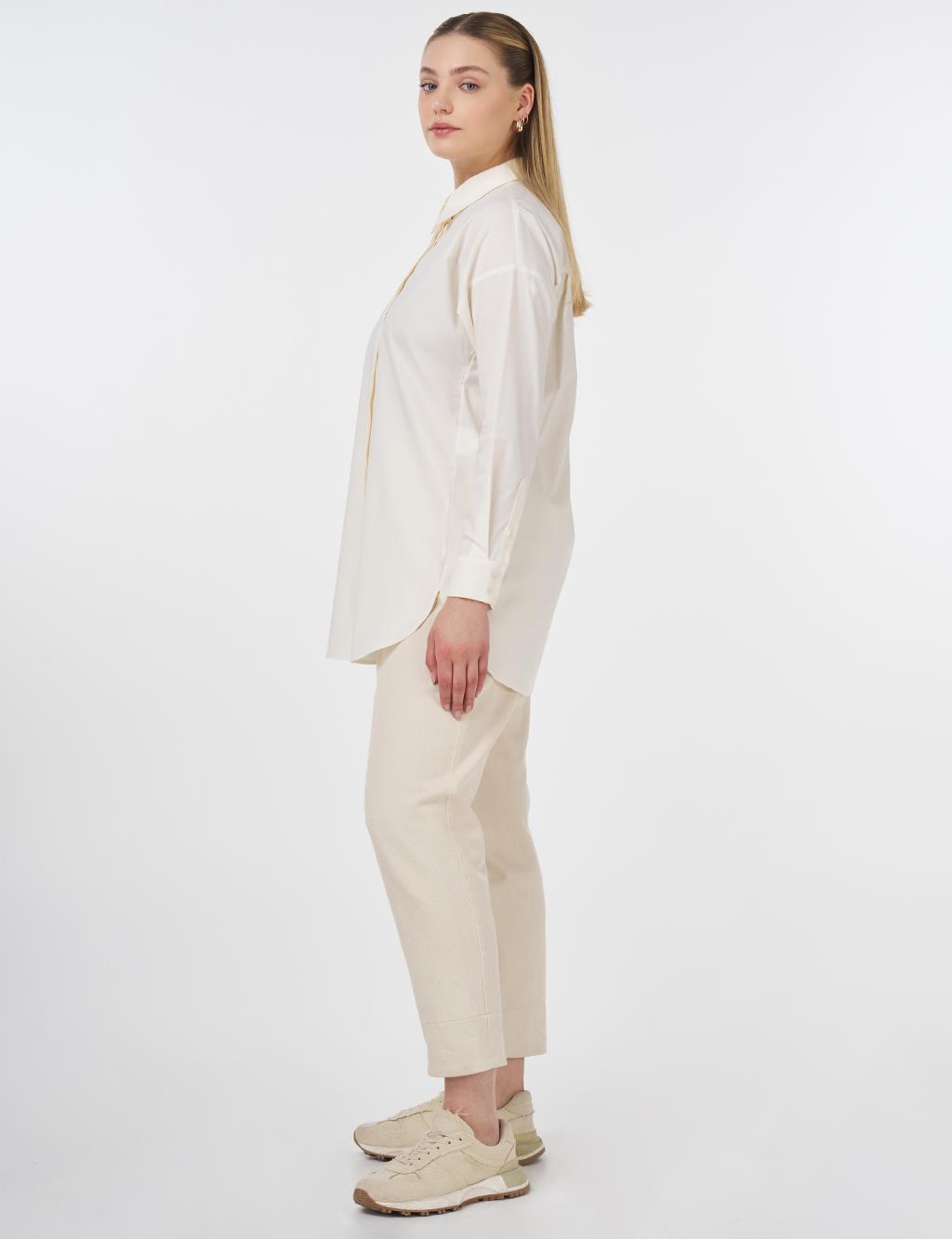Shirt Collar Basic Poplin Tunic Ecru