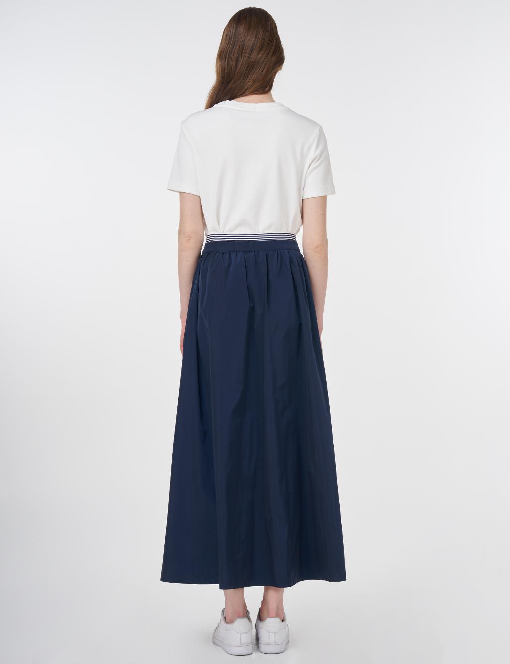 Elastic Waist Parachute Fabric Skirt Dark Navy Blue