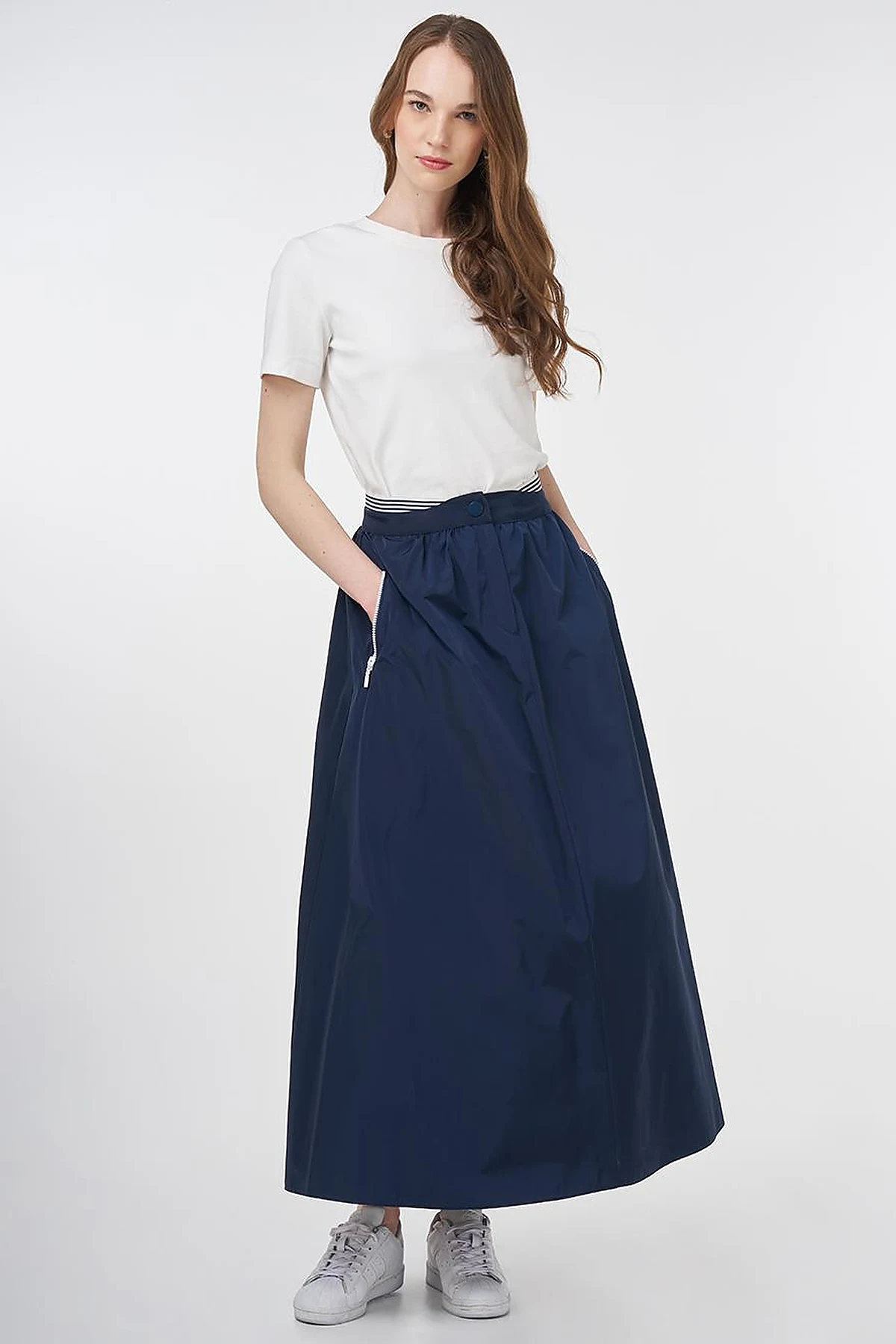 Elastic Waist Parachute Fabric Skirt Dark Navy Blue