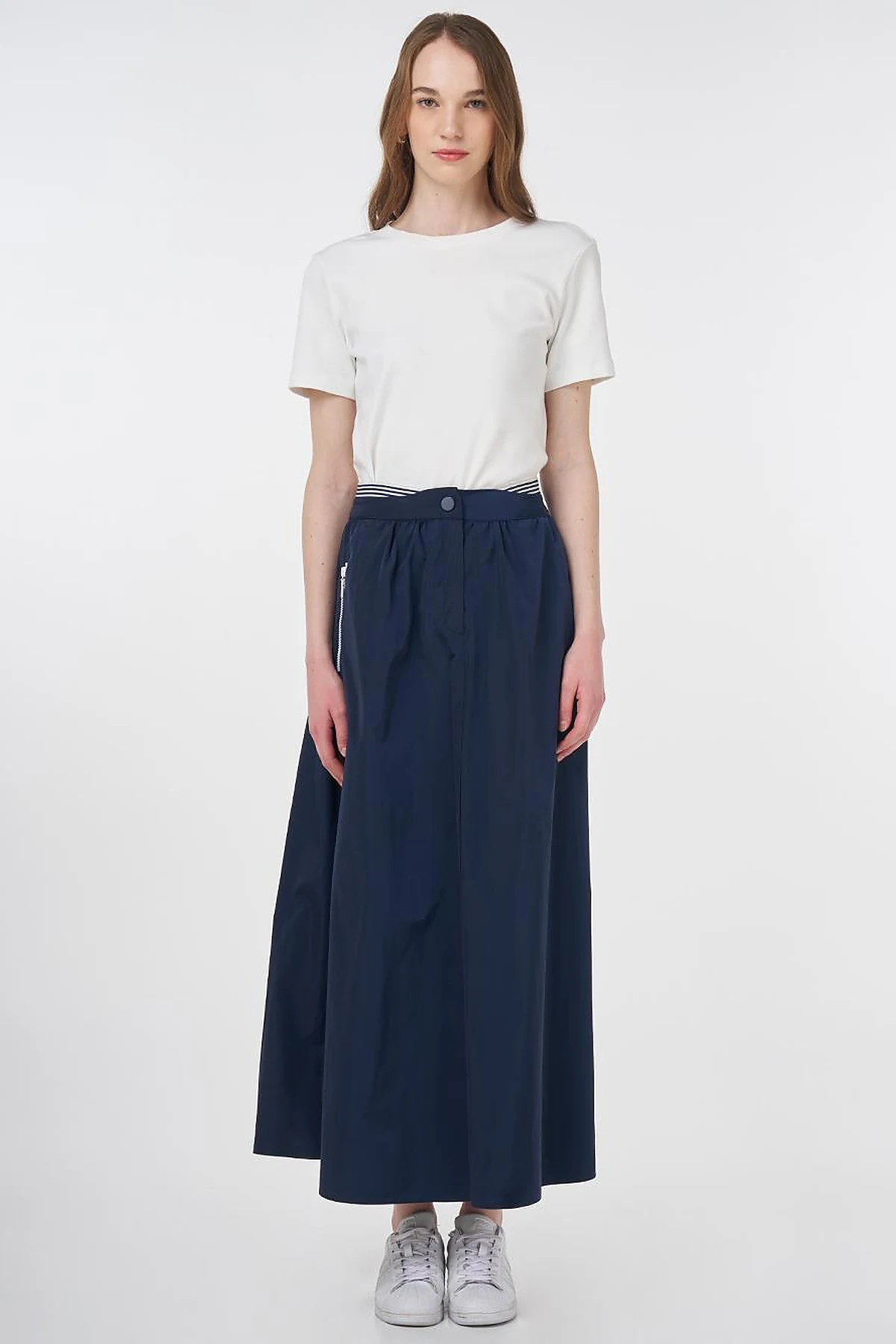 Elastic Waist Parachute Fabric Skirt Dark Navy Blue