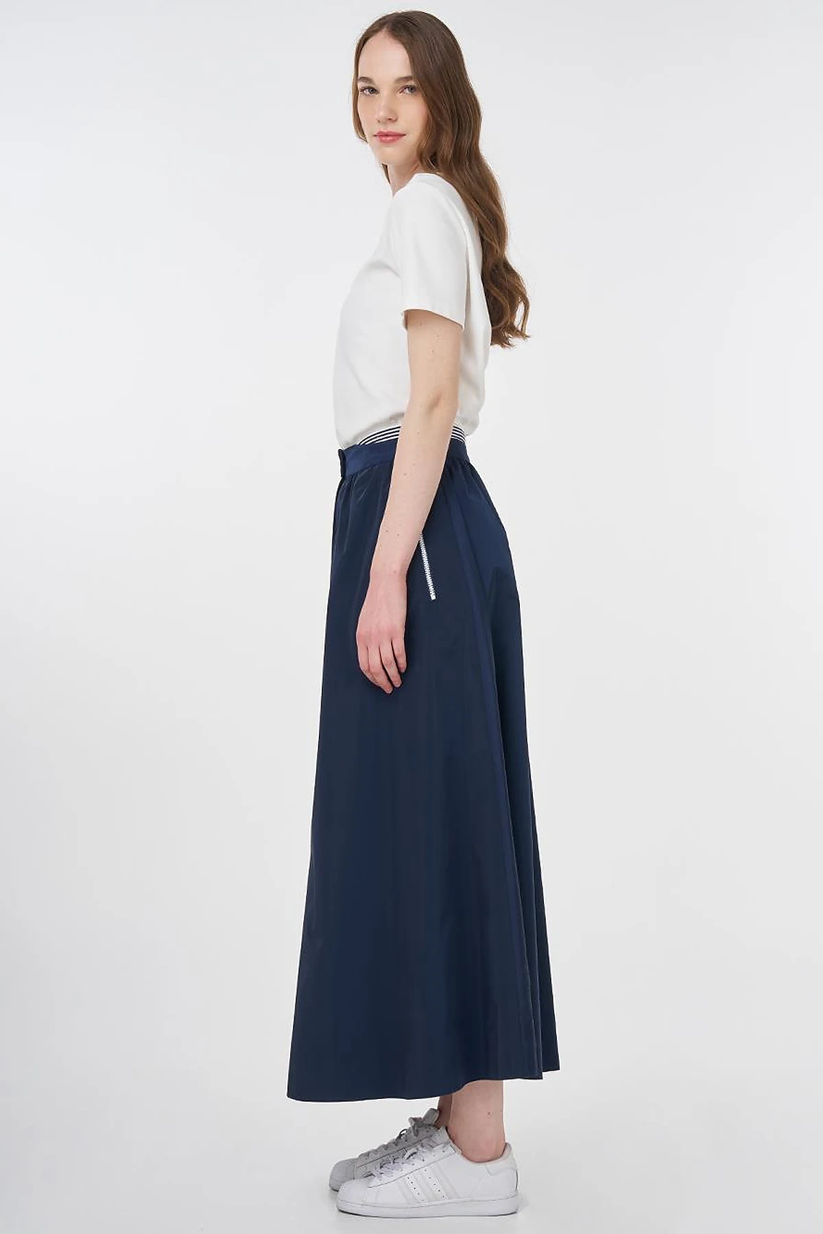 Elastic Waist Parachute Fabric Skirt Dark Navy Blue