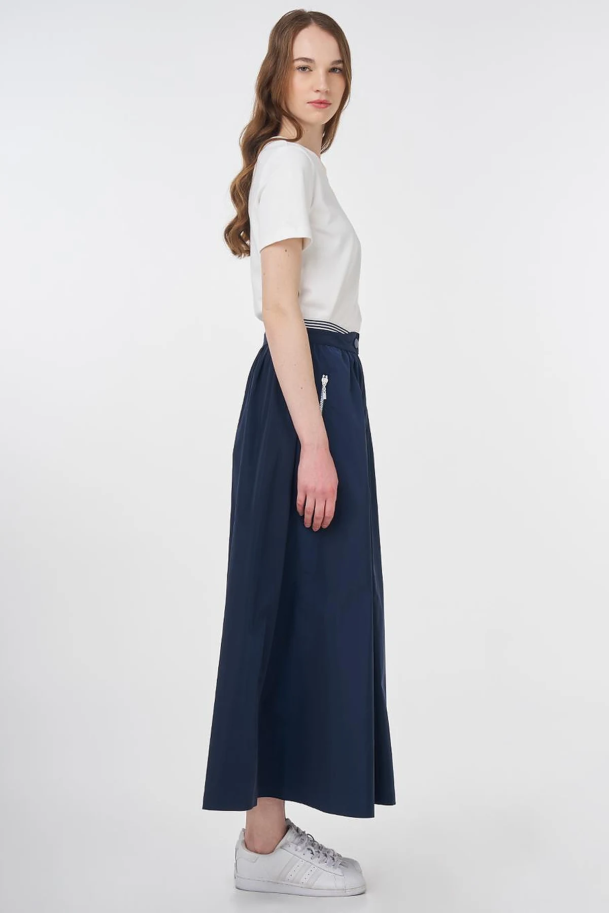Elastic Waist Parachute Fabric Skirt Dark Navy Blue
