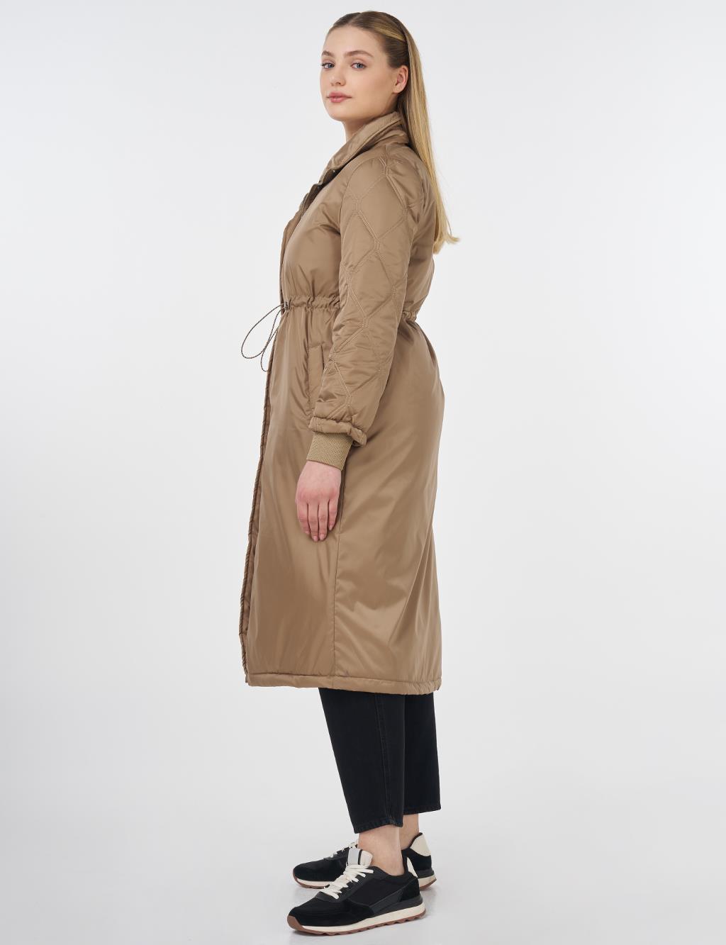 Belted Quilted Mix Anorak Coat Dark Taupe