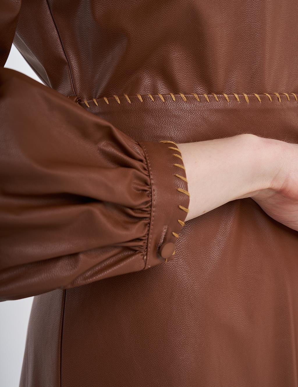 Belted Faux Leather Dress Tan