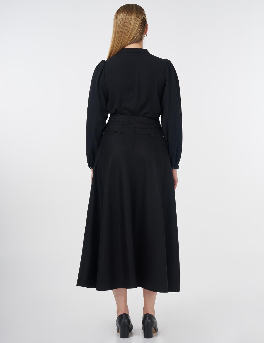 Zipper Detailed Felt Skirt Black