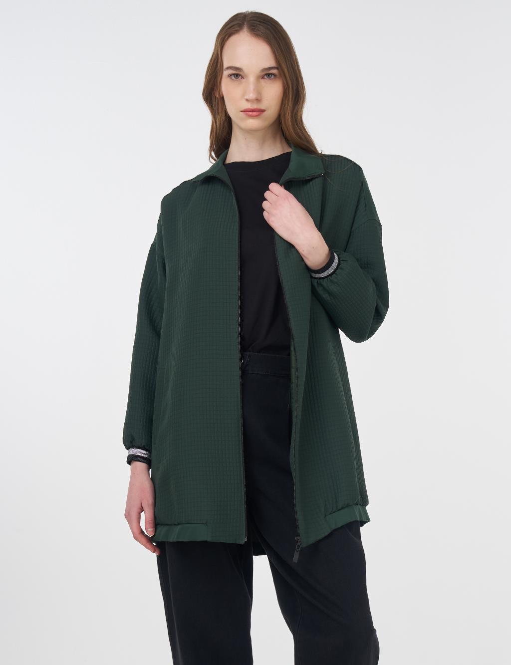 Quilted Fabric Detailed Jacket Green