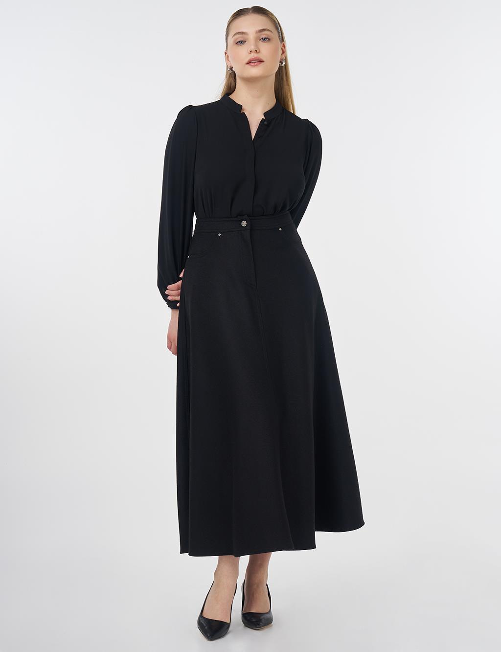 Zipper Detailed Felt Skirt Black